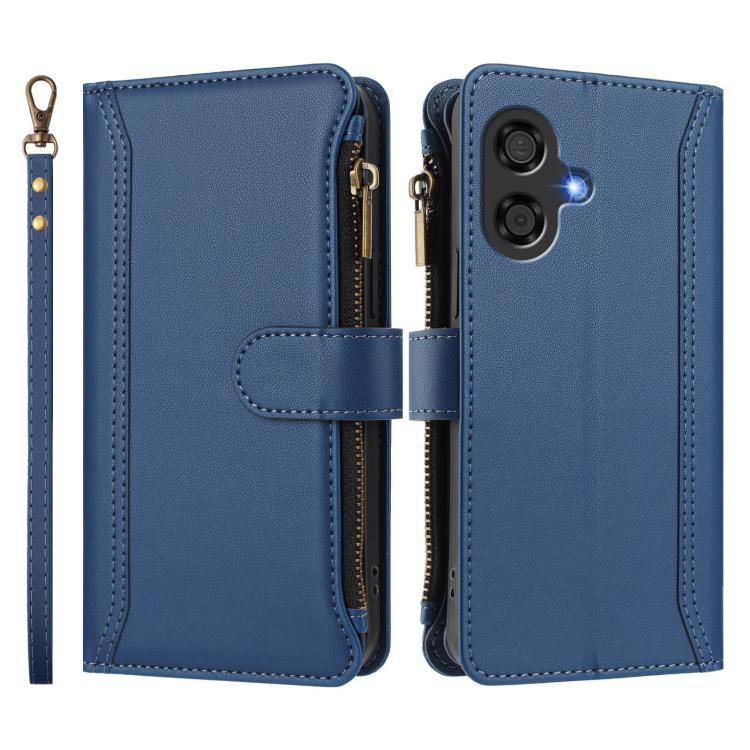 For Coolpad Cool 40i Magnetic Closure 9 Card Slots Zipper Leather Case with Hand Strap