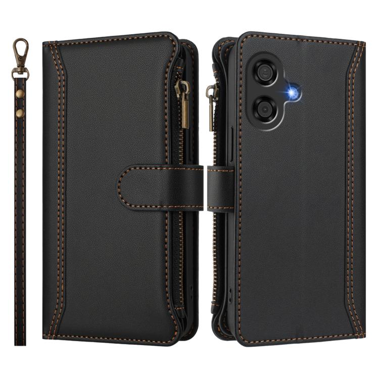 For Coolpad Cool 40i Magnetic Closure 9 Card Slots Zipper Leather Case with Hand Strap