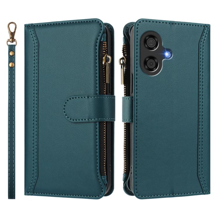 For Coolpad Cool 40i Magnetic Closure 9 Card Slots Zipper Leather Case with Hand Strap