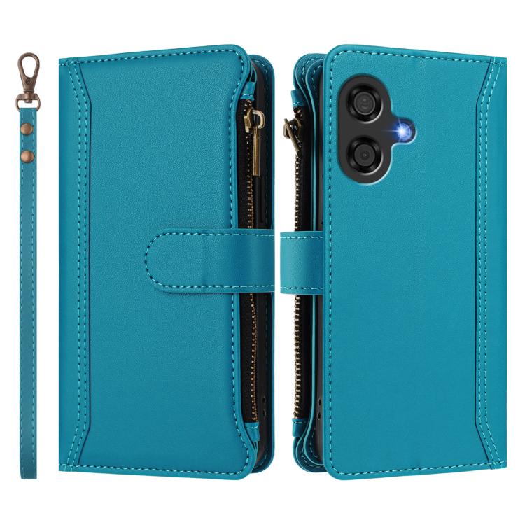 For Coolpad Cool 40i Magnetic Closure 9 Card Slots Zipper Leather Case with Hand Strap