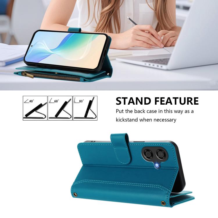For Coolpad Cool 40i Magnetic Closure 9 Card Slots Zipper Leather Case with Hand Strap