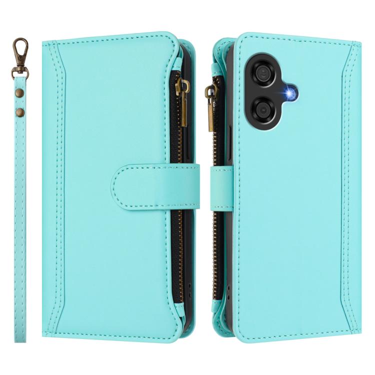 For Coolpad Cool 40i Magnetic Closure 9 Card Slots Zipper Leather Case with Hand Strap