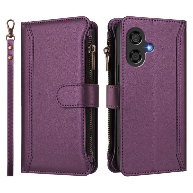 For Coolpad Cool 40i Magnetic Closure 9 Card Slots Zipper Leather Case with Hand Strap