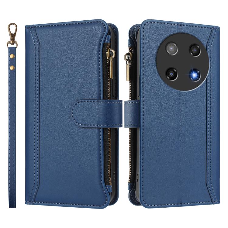 For Coolpad C16 Magnetic Closure 9 Card Slots Zipper Leather Case with Hand Strap