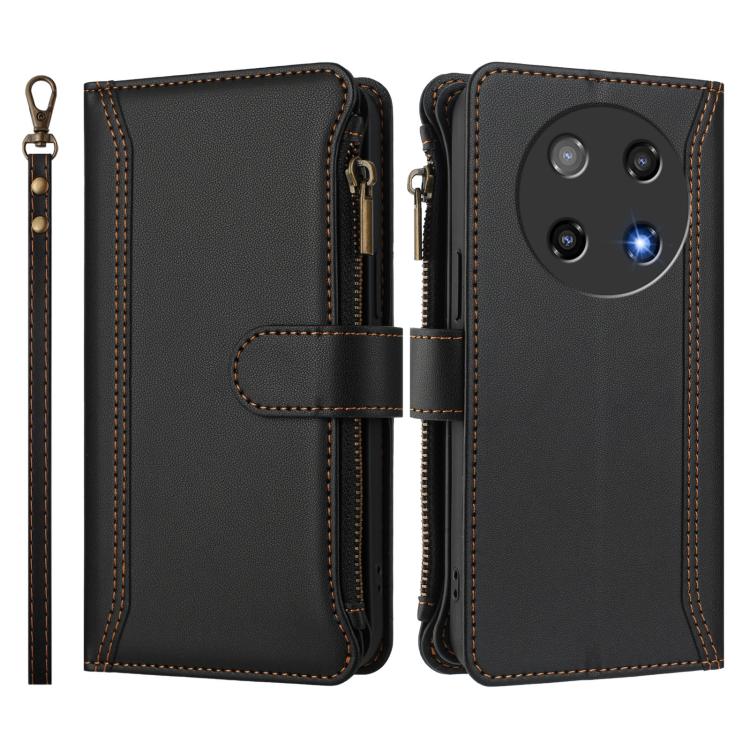 For Coolpad C16 Magnetic Closure 9 Card Slots Zipper Leather Case with Hand Strap