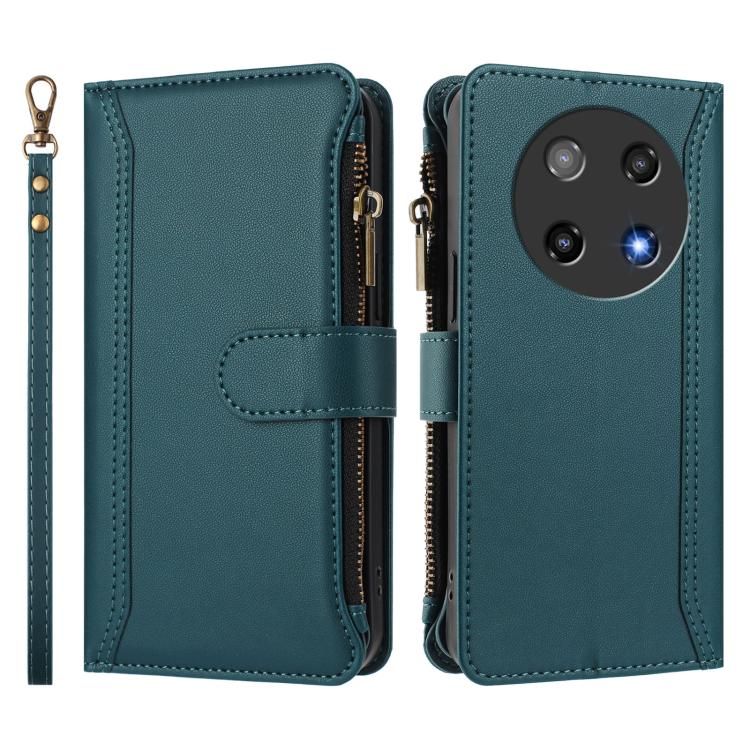 For Coolpad C16 Magnetic Closure 9 Card Slots Zipper Leather Case with Hand Strap
