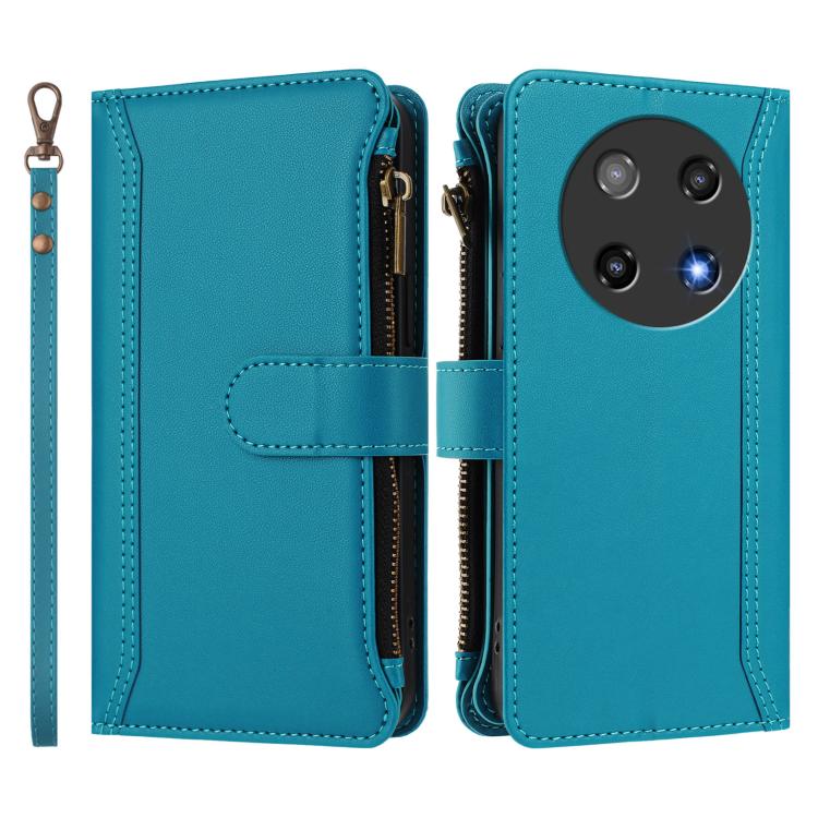 For Coolpad C16 Magnetic Closure 9 Card Slots Zipper Leather Case with Hand Strap