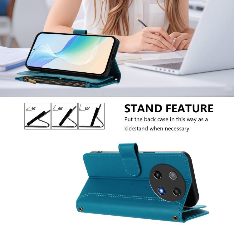 For Coolpad C16 Magnetic Closure 9 Card Slots Zipper Leather Case with Hand Strap