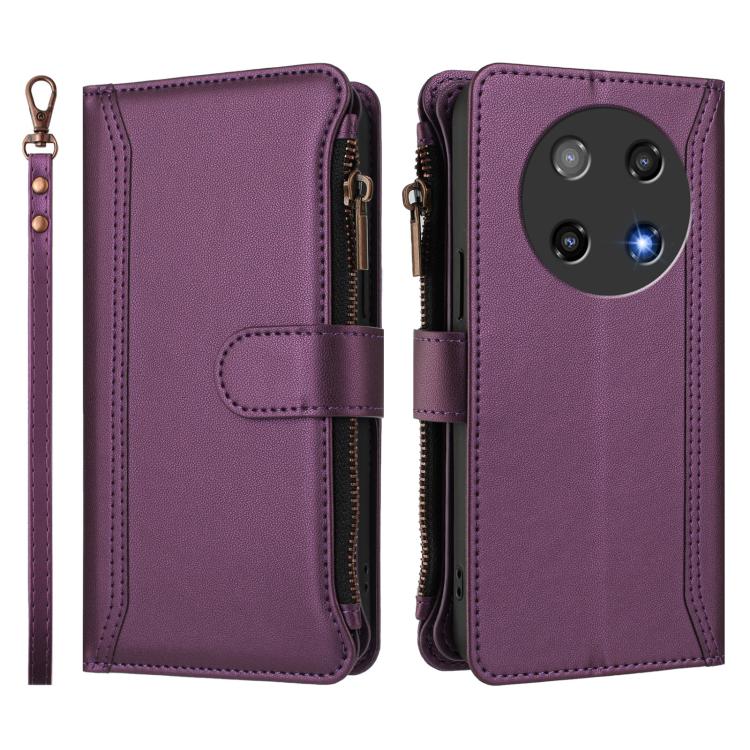 For Coolpad C16 Magnetic Closure 9 Card Slots Zipper Leather Case with Hand Strap
