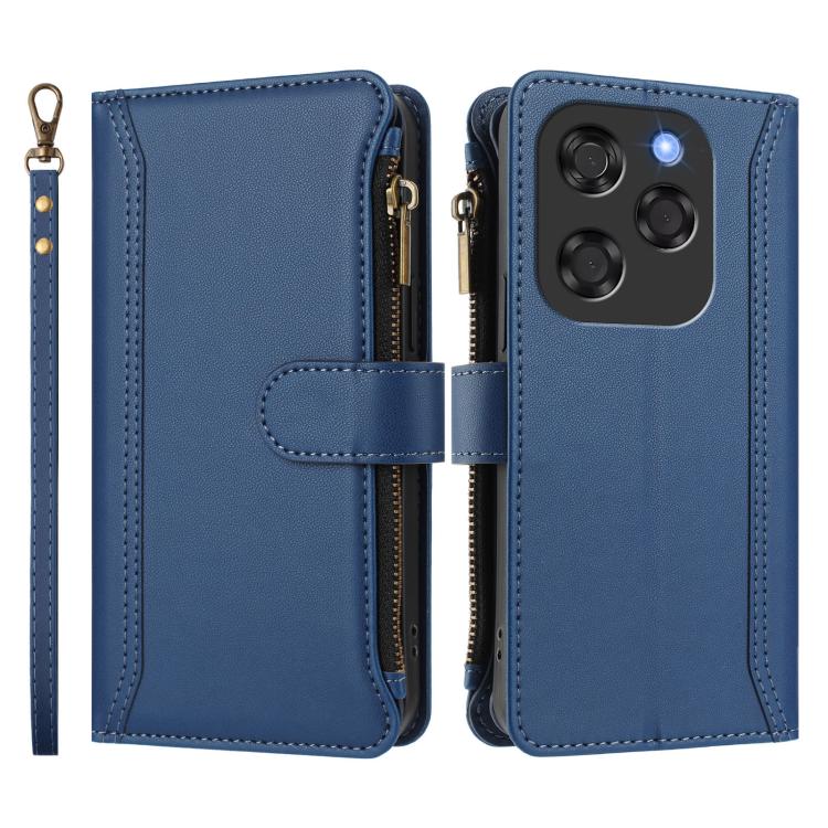 For Coolpad X100 Magnetic Closure 9 Card Slots Zipper Leather Case with Hand Strap