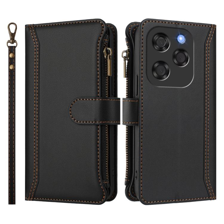 For Coolpad X100 Magnetic Closure 9 Card Slots Zipper Leather Case with Hand Strap