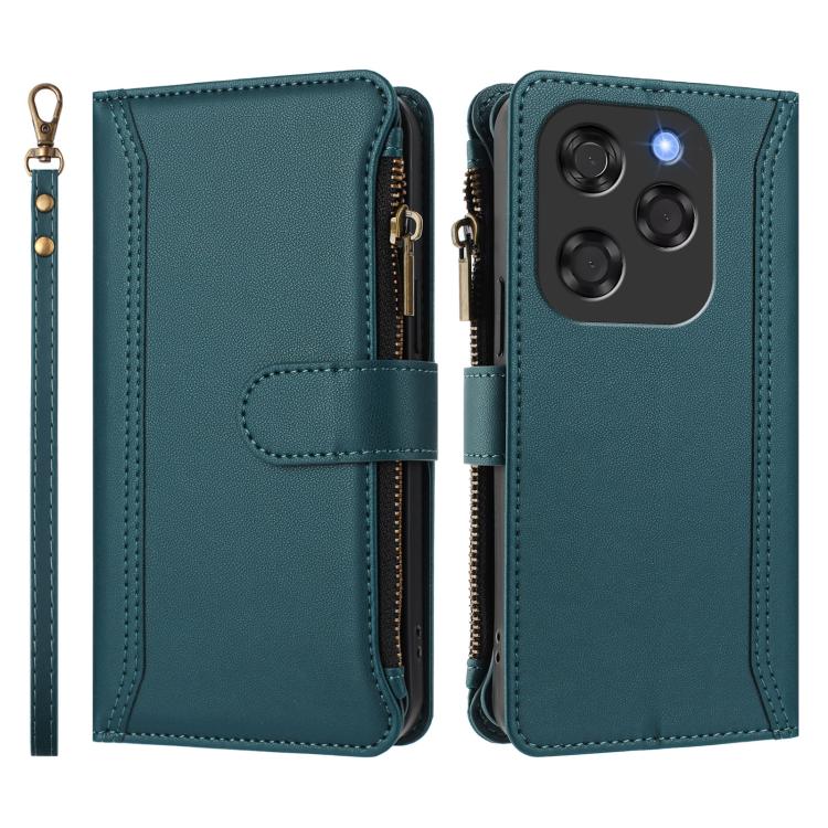 For Coolpad X100 Magnetic Closure 9 Card Slots Zipper Leather Case with Hand Strap