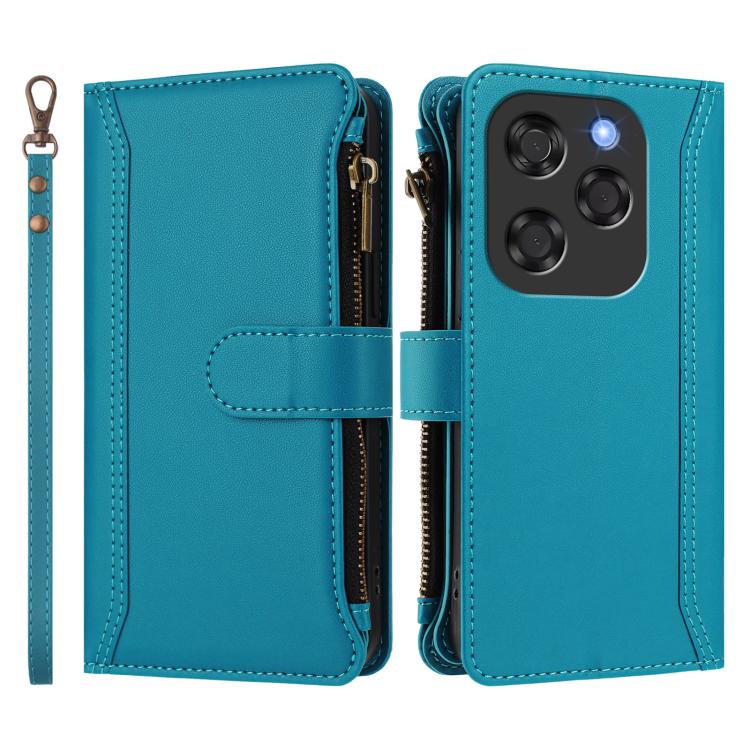 For Coolpad X100 Magnetic Closure 9 Card Slots Zipper Leather Case with Hand Strap