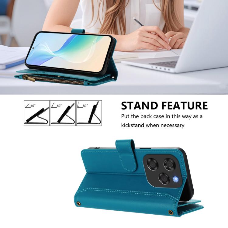 For Coolpad X100 Magnetic Closure 9 Card Slots Zipper Leather Case with Hand Strap