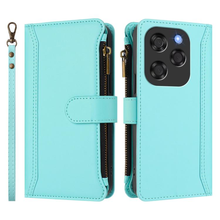 For Coolpad X100 Magnetic Closure 9 Card Slots Zipper Leather Case with Hand Strap