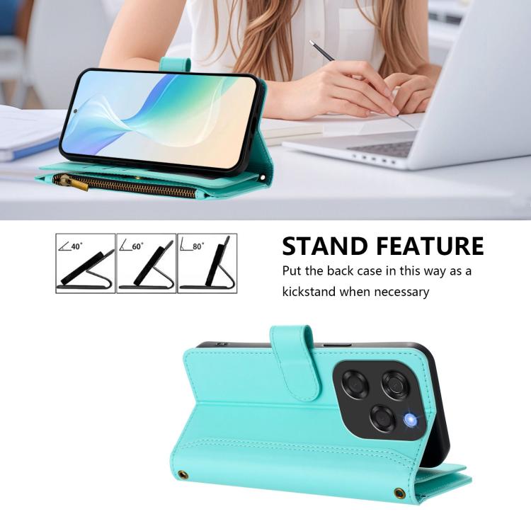 For Coolpad X100 Magnetic Closure 9 Card Slots Zipper Leather Case with Hand Strap