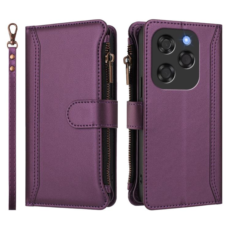 For Coolpad X100 Magnetic Closure 9 Card Slots Zipper Leather Case with Hand Strap