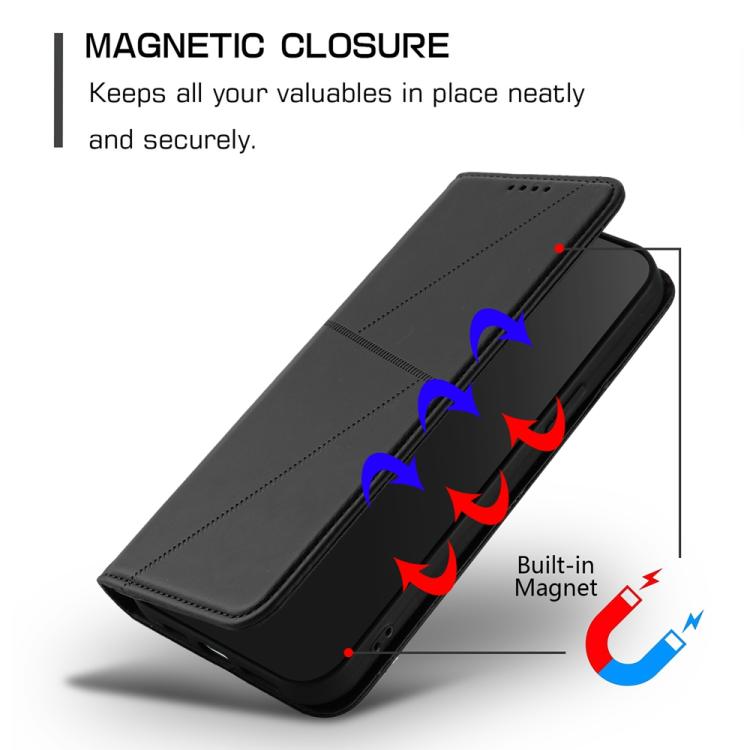For iPhone 15 Strong Magnetic Frosted Flip Leather Phone Case