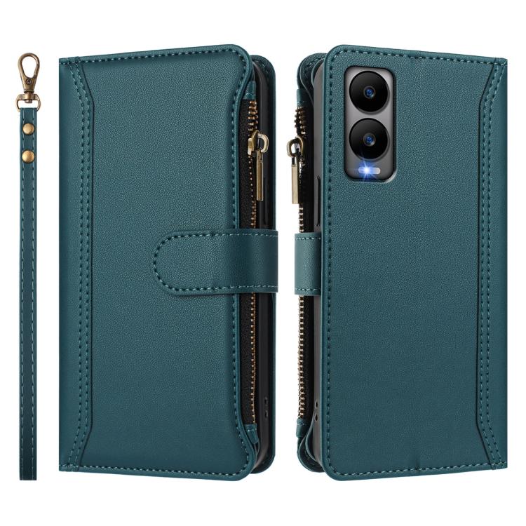 For Cricket Debut S3 Magnetic Closure 9 Card Slots Zipper Leather Case with Hand Strap