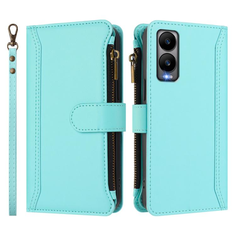 For Cricket Debut S3 Magnetic Closure 9 Card Slots Zipper Leather Case with Hand Strap