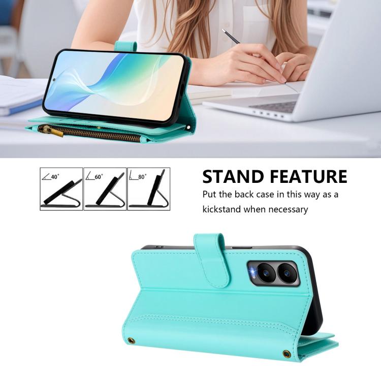 For Cricket Debut S3 Magnetic Closure 9 Card Slots Zipper Leather Case with Hand Strap