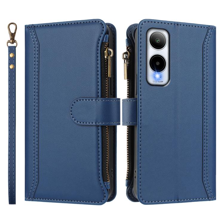 For Cricket Icon 6 Magnetic Closure 9 Card Slots Zipper Leather Case with Hand Strap