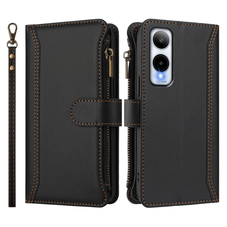 For Cricket Icon 6 Magnetic Closure 9 Card Slots Zipper Leather Case with Hand Strap