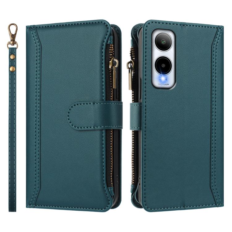 For Cricket Icon 6 Magnetic Closure 9 Card Slots Zipper Leather Case with Hand Strap