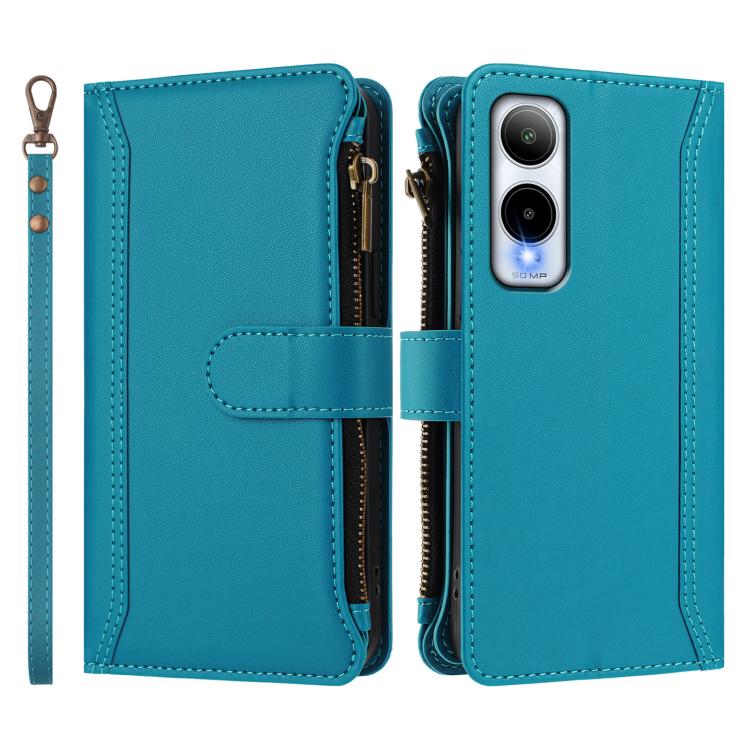 For Cricket Icon 6 Magnetic Closure 9 Card Slots Zipper Leather Case with Hand Strap