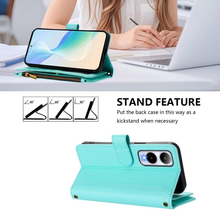 For Cricket Icon 6 Magnetic Closure 9 Card Slots Zipper Leather Case with Hand Strap