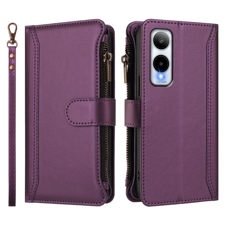 For Cricket Icon 6 Magnetic Closure 9 Card Slots Zipper Leather Case with Hand Strap