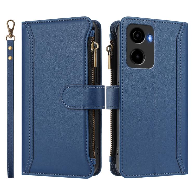 For Cricket Magic 2 5G Magnetic Closure 9 Card Slots Zipper Leather Case with Hand Strap