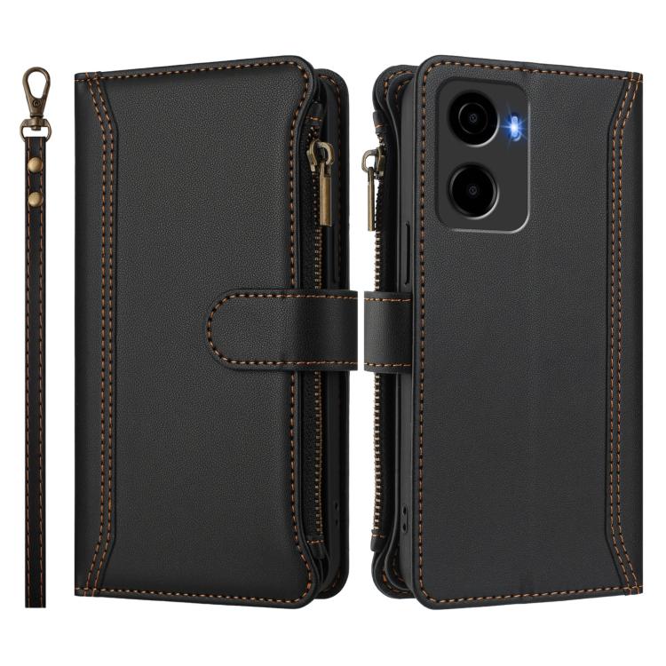 For Cricket Magic 2 5G Magnetic Closure 9 Card Slots Zipper Leather Case with Hand Strap
