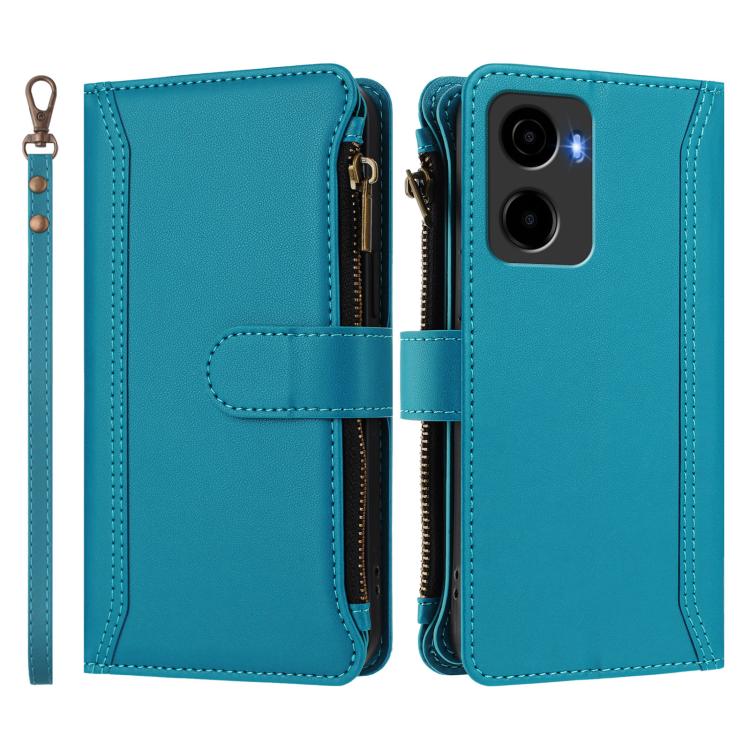 For Cricket Magic 2 5G Magnetic Closure 9 Card Slots Zipper Leather Case with Hand Strap