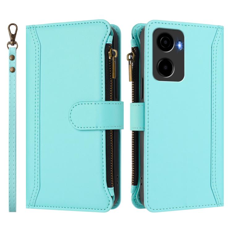 For Cricket Magic 2 5G Magnetic Closure 9 Card Slots Zipper Leather Case with Hand Strap