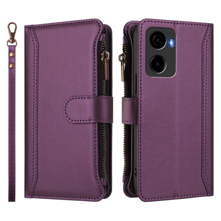 For Cricket Magic 2 5G Magnetic Closure 9 Card Slots Zipper Leather Case with Hand Strap