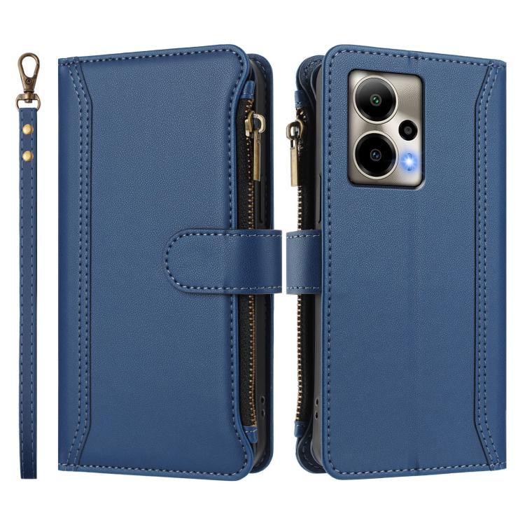For Cricket Outlast 5G Magnetic Closure 9 Card Slots Zipper Leather Case with Hand Strap