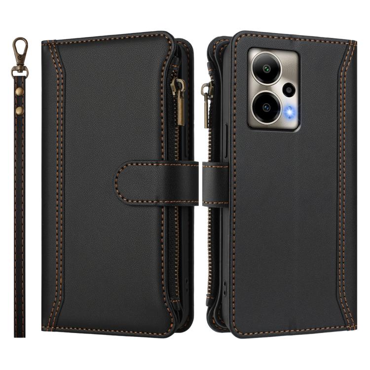 For Cricket Outlast 5G Magnetic Closure 9 Card Slots Zipper Leather Case with Hand Strap