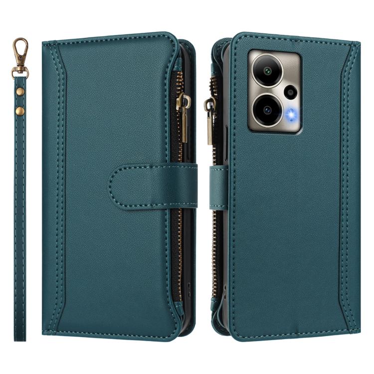 For Cricket Outlast 5G Magnetic Closure 9 Card Slots Zipper Leather Case with Hand Strap