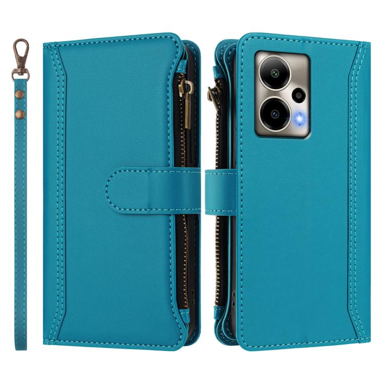 For Cricket Outlast 5G Magnetic Closure 9 Card Slots Zipper Leather Case with Hand Strap