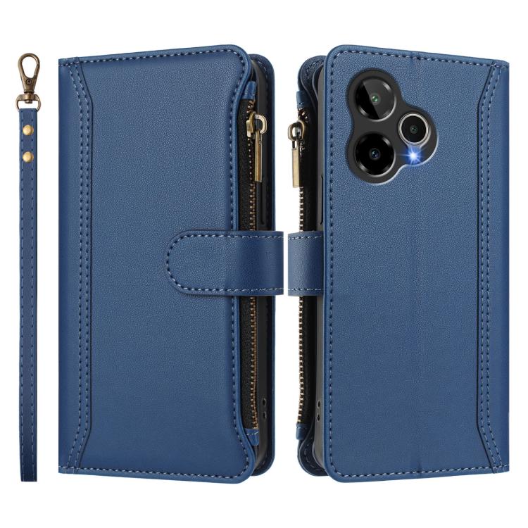 For Cricket Icon Plus 2026 / Icon 7 5G Magnetic Closure 9 Card Slots Zipper Leather Case with Hand Strap