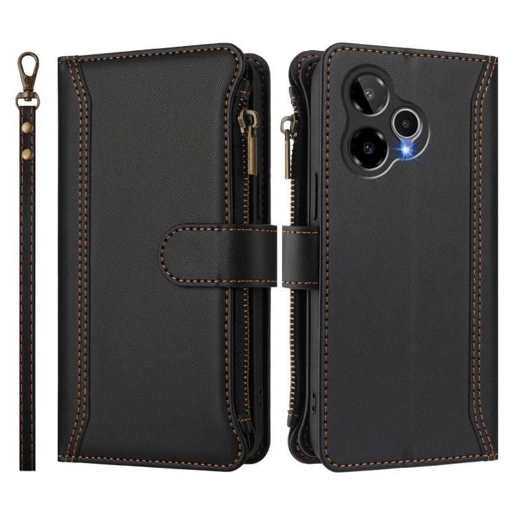 For Cricket Icon Plus 2026 / Icon 7 5G Magnetic Closure 9 Card Slots Zipper Leather Case with Hand Strap