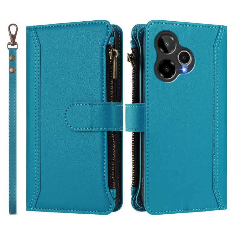 For Cricket Icon Plus 2026 / Icon 7 5G Magnetic Closure 9 Card Slots Zipper Leather Case with Hand Strap