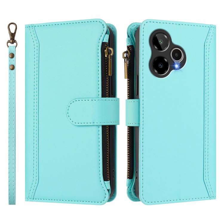 For Cricket Icon Plus 2026 / Icon 7 5G Magnetic Closure 9 Card Slots Zipper Leather Case with Hand Strap