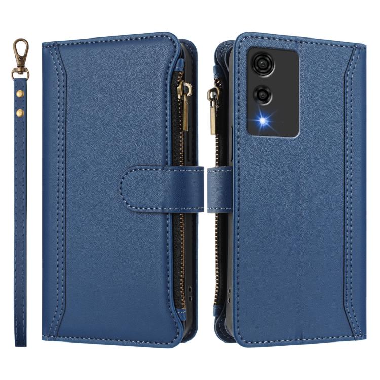 For Cubot A10 Magnetic Closure 9 Card Slots Zipper Leather Case with Hand Strap