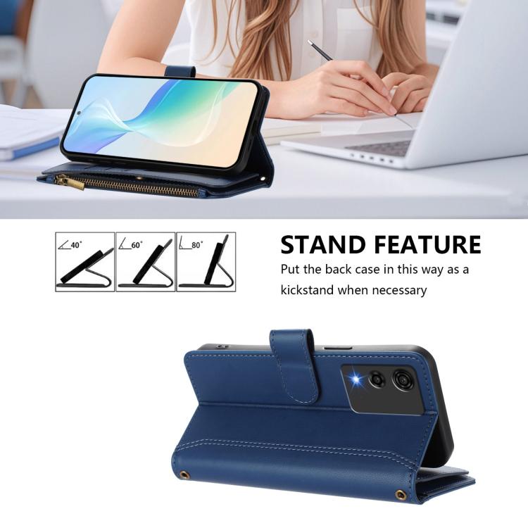 For Cubot A10 Magnetic Closure 9 Card Slots Zipper Leather Case with Hand Strap