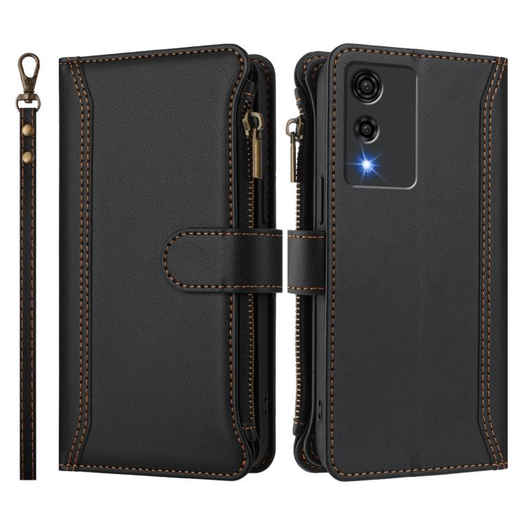 For Cubot A10 Magnetic Closure 9 Card Slots Zipper Leather Case with Hand Strap