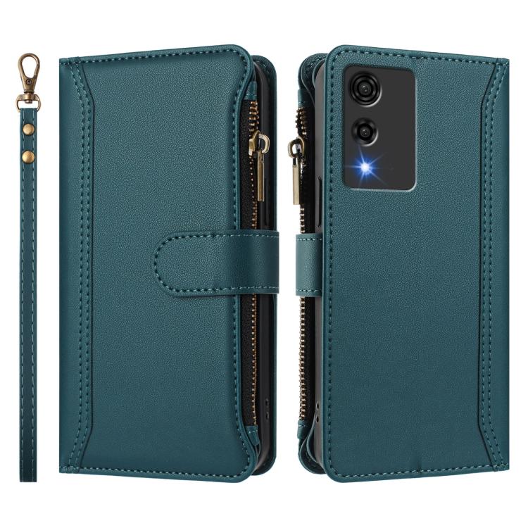 For Cubot A10 Magnetic Closure 9 Card Slots Zipper Leather Case with Hand Strap