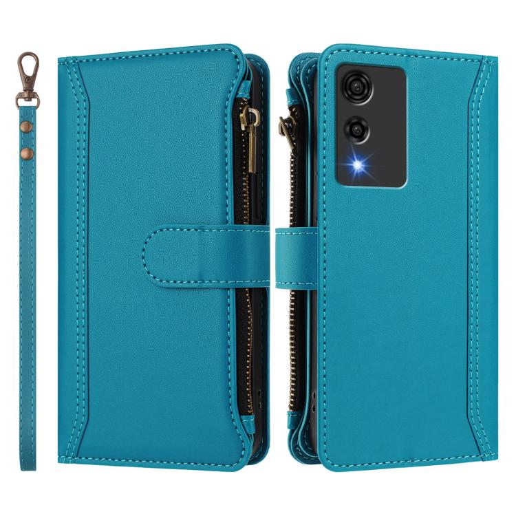 For Cubot A10 Magnetic Closure 9 Card Slots Zipper Leather Case with Hand Strap