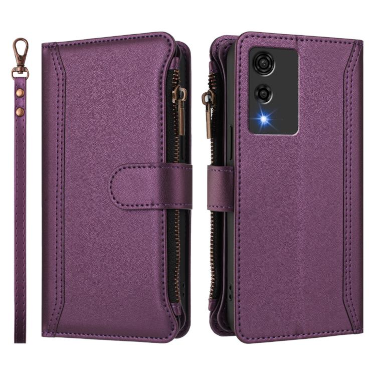 For Cubot A10 Magnetic Closure 9 Card Slots Zipper Leather Case with Hand Strap